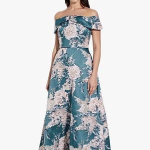 NEW Adrianna Papell Teal Off Shoulder Floral Dress